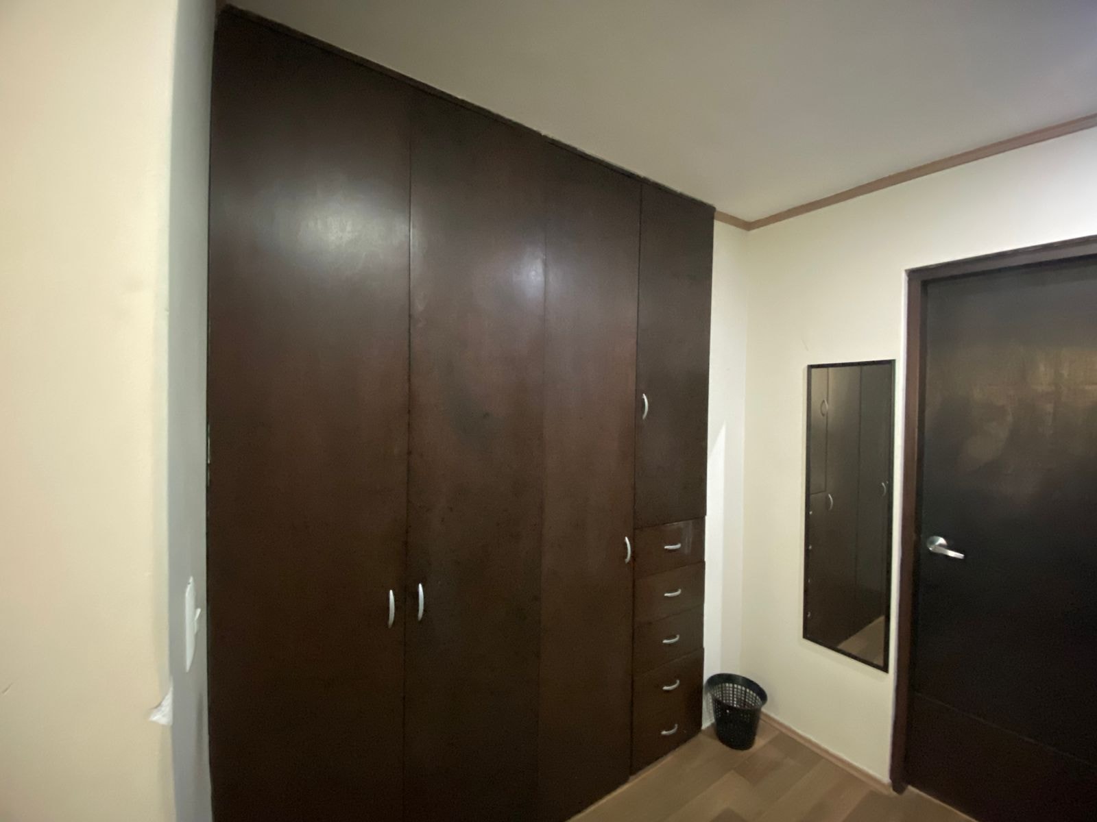 Clóset amplio de madera oscura